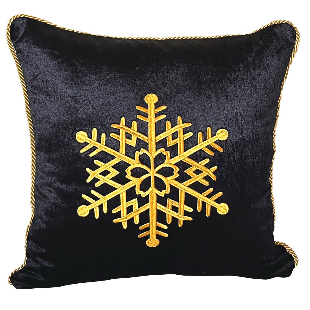 Cojín Navidad Negro Copo Dorado